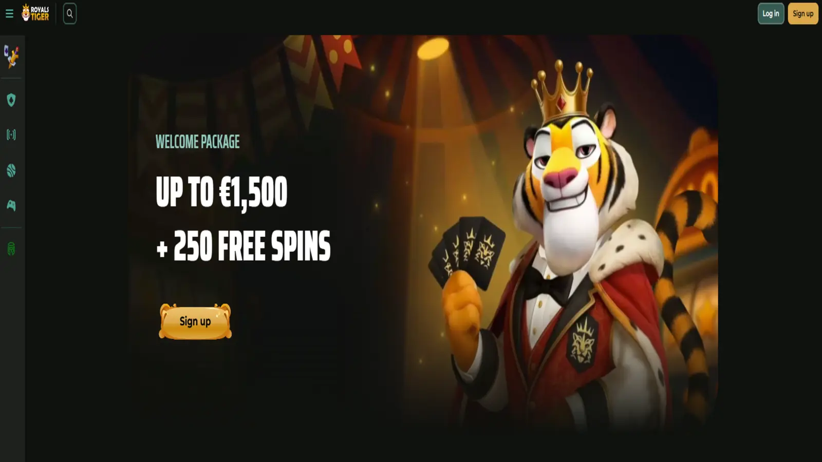 RoyalsTiger Casino lobby with slots and live dealer games